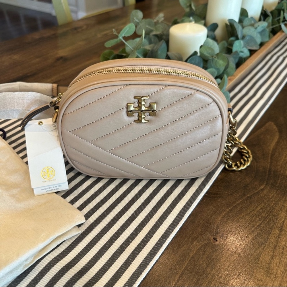 Tory Burch Beige Crossbody Bag with Gold Accents
